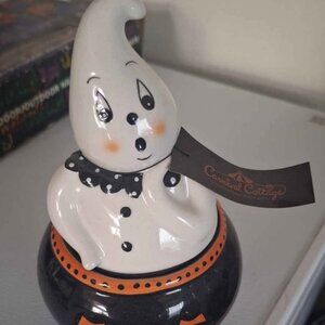 New Johanna Parker Carnival Cottage Ghost & Jack O Lantern Canister Halloween